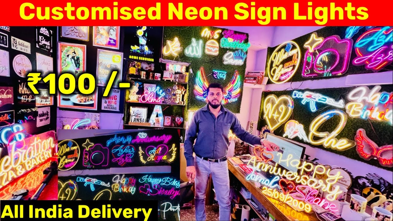 Cheapest Customised Neon Light & Name Plates Sign Boards | Neon Light Wholesale Market in Delhi|