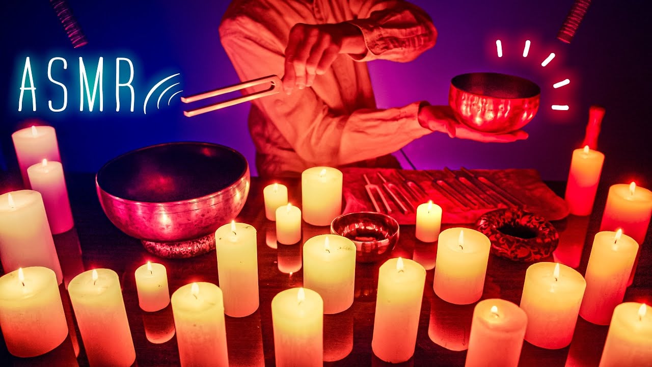 ASMR Singing Bowls & TUNING FORKS 🕯️by Candlelight (blown out 1 by 1)