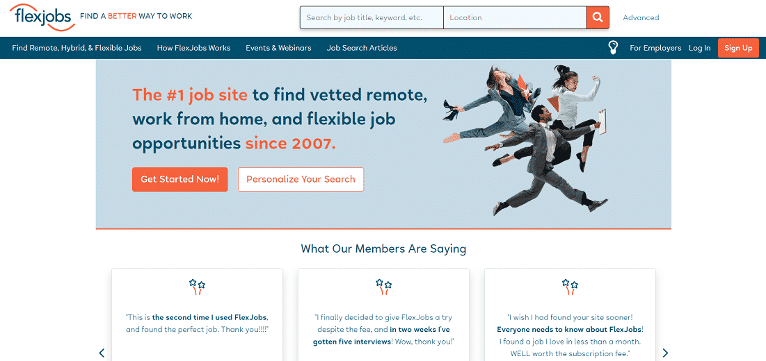 FlexJobs homepage | Sites Like Fiverr