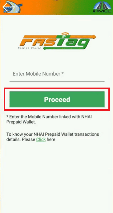 Proceed option | How to Check FASTag Balance with Vehicle Number
