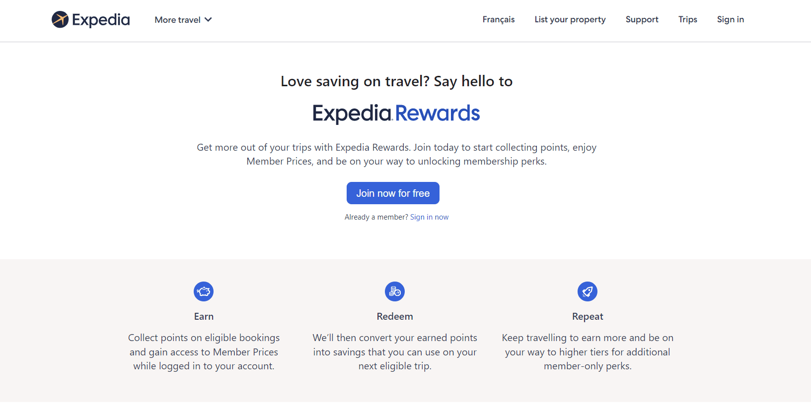 Expedia Reward Points page | how to use Expedia points