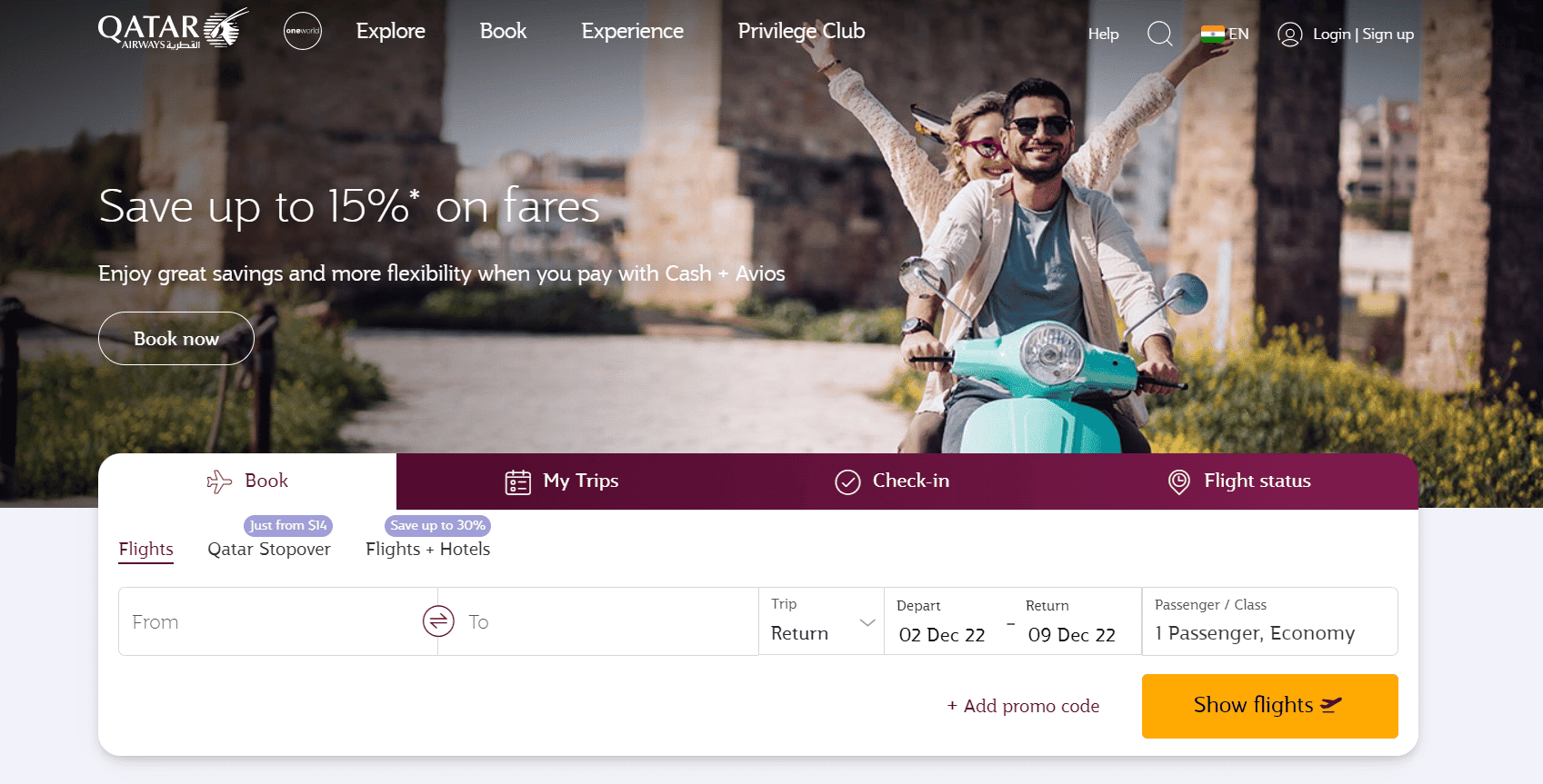 Qatar Airways website | Best International Airlines in India