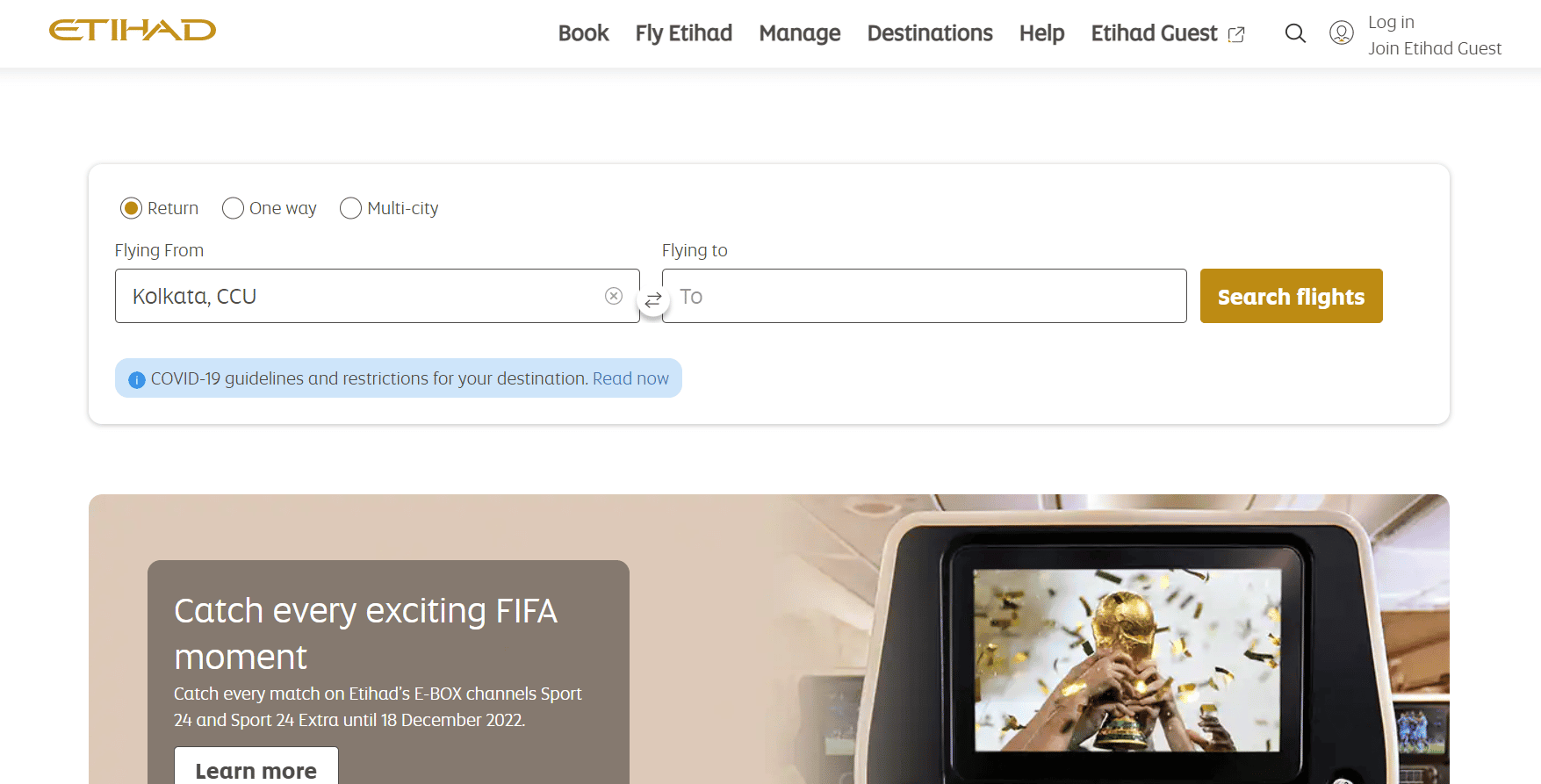 Etihad Airways website