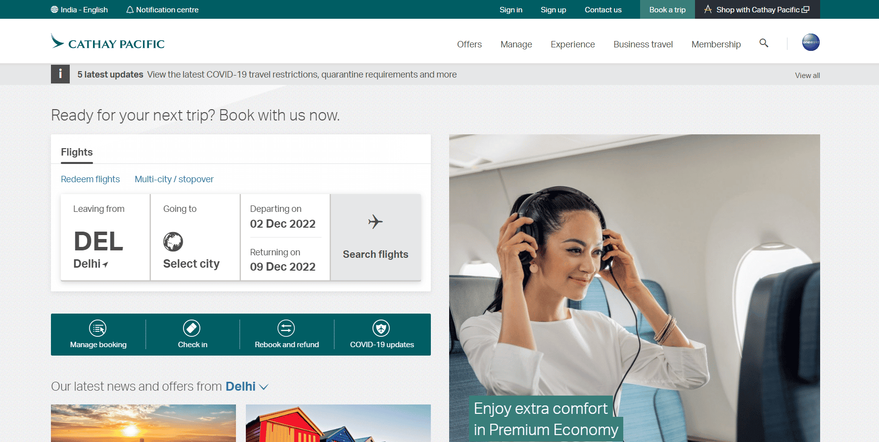 Cathay Pacific Airways website