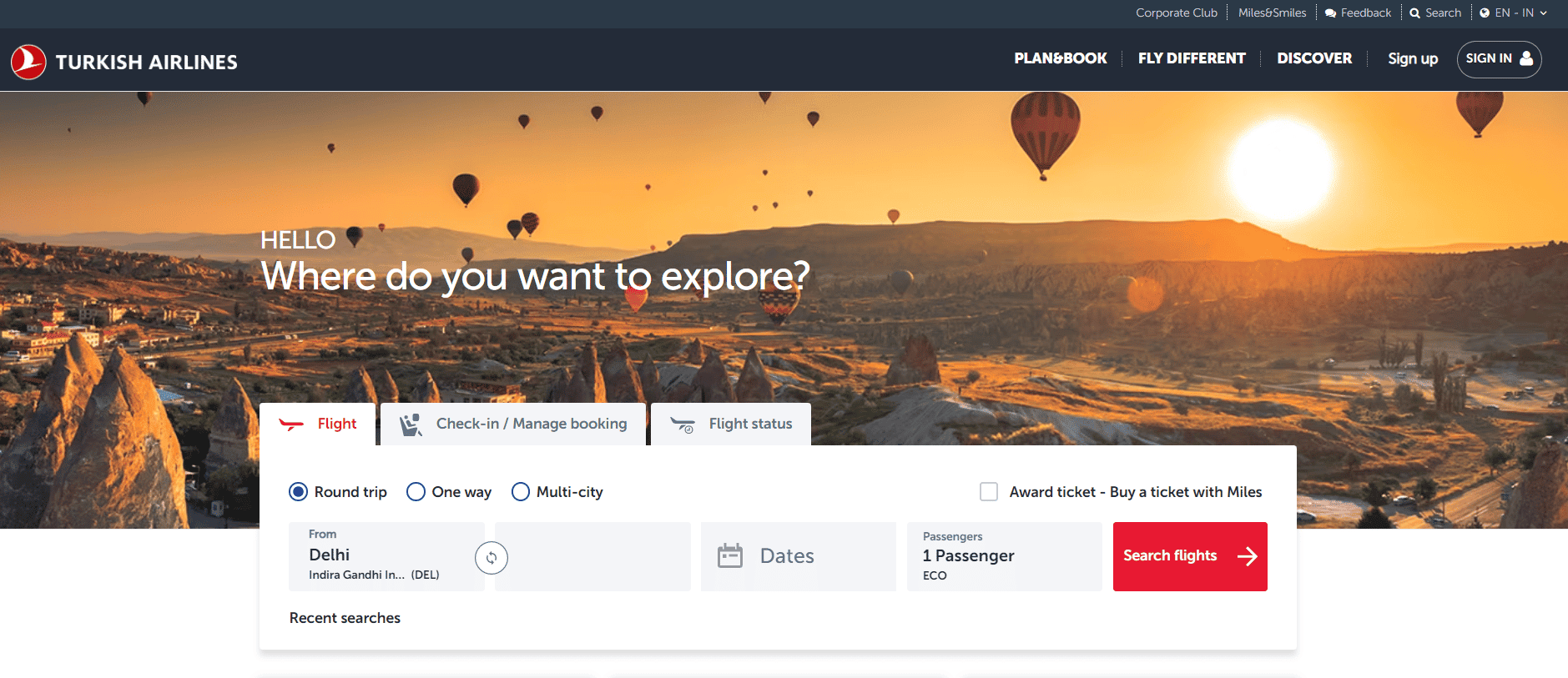 Turkish Airlines website