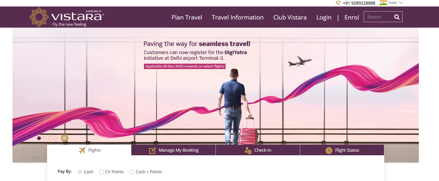 Vistara website