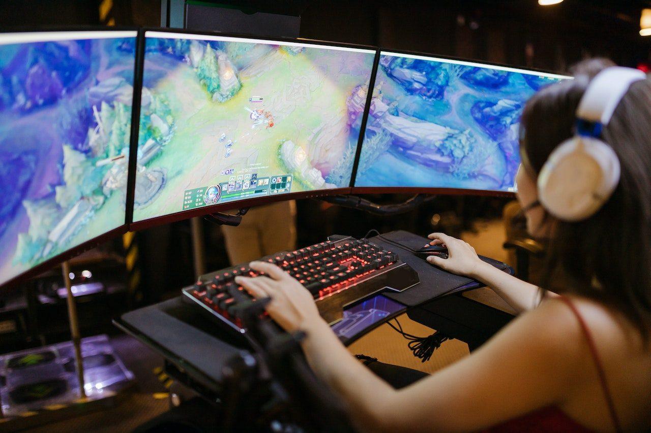 Woman playing video games