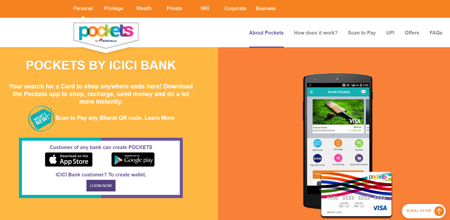 ICICI Pockets Website