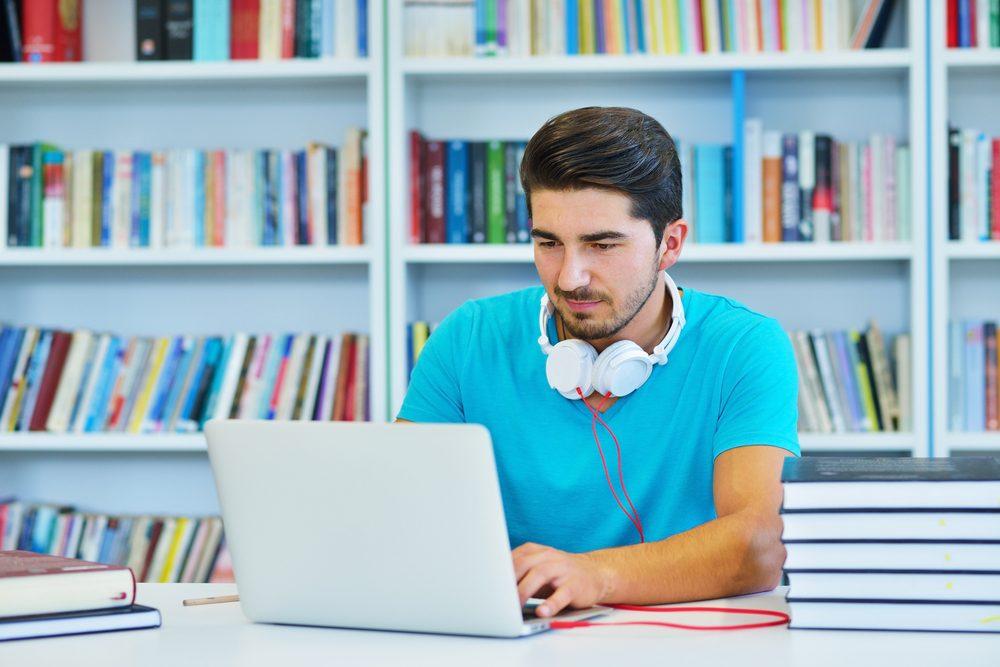 Student in library