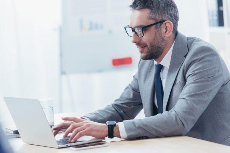 Businessman working on laptop