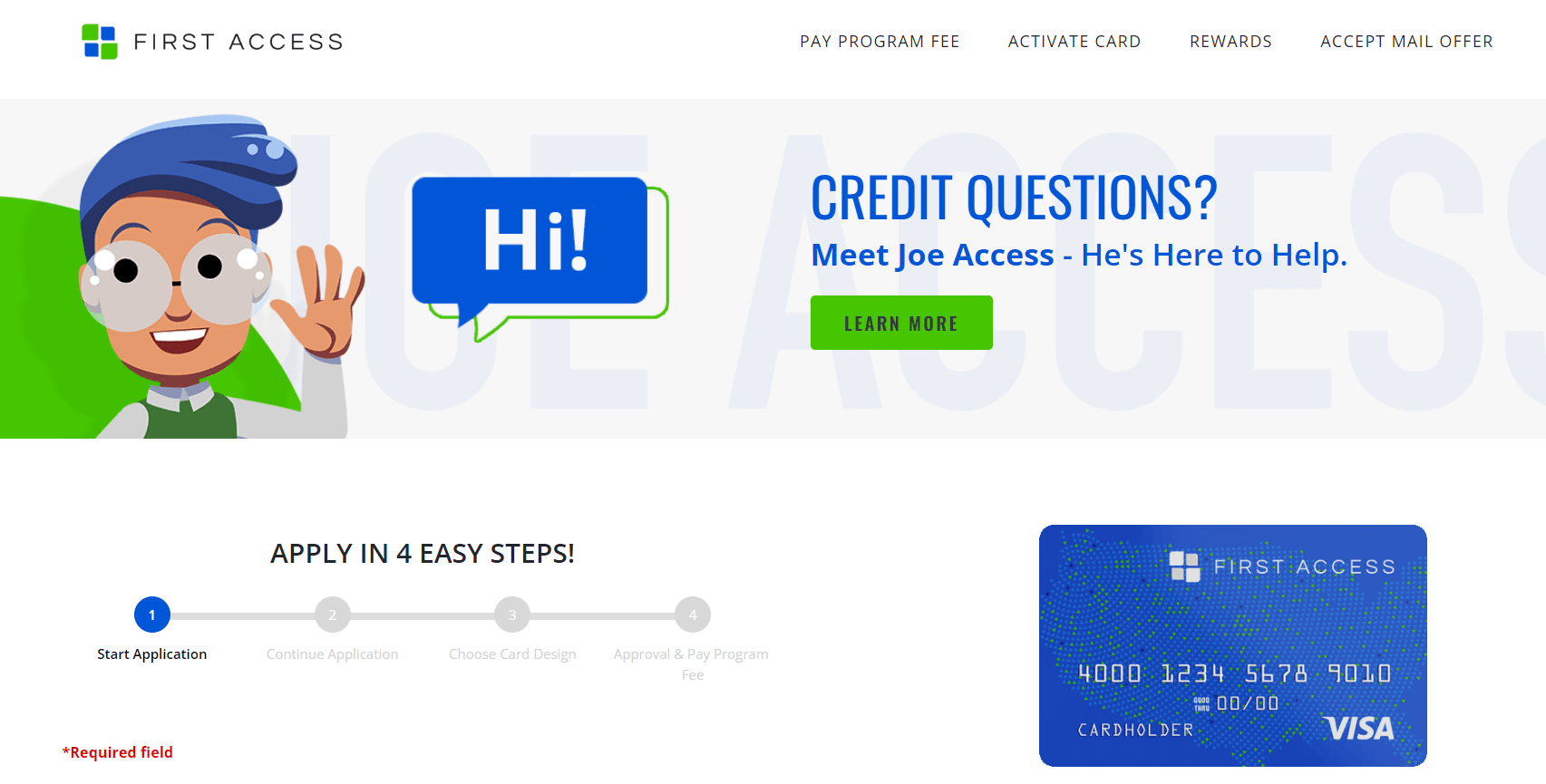 First Access Visa Card Page