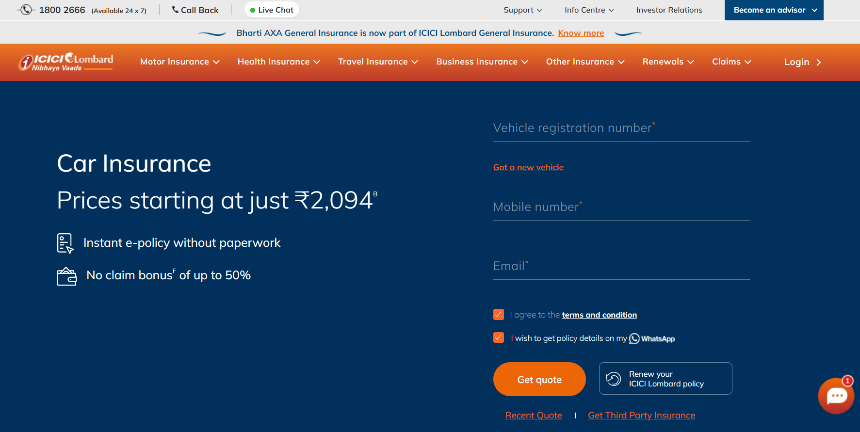 ICICI Lombard Website