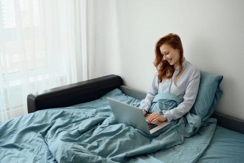 Girl smiling at online friend