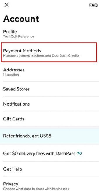 Tap on Payment Methods