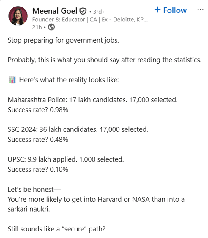 CA Says India Doesn’t Have Employment Crisis, Harvard or NASA Easier Than Sarkari Job?