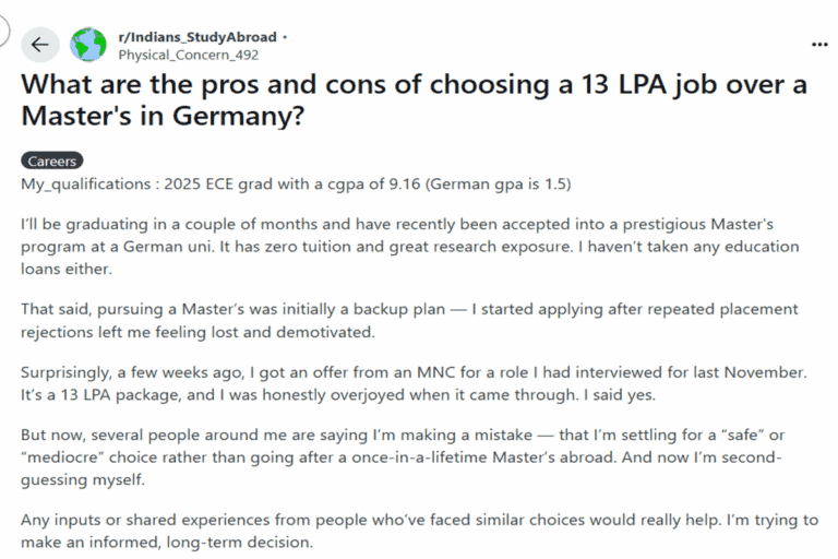 Rs 13 LPA job or master’s in Germany? Indian Redditor ignites debate online 