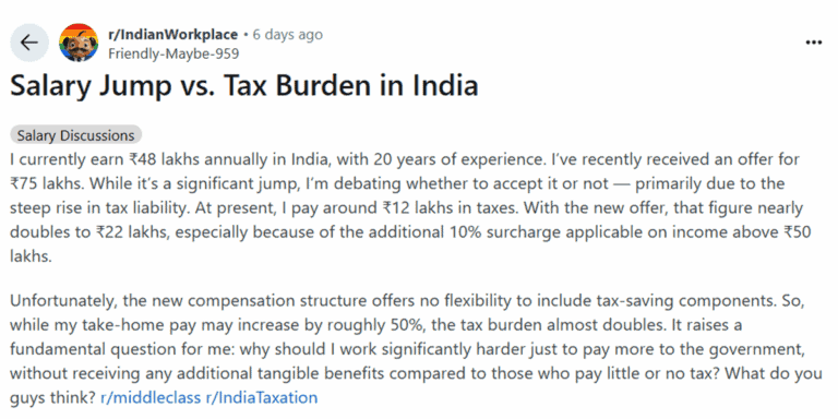 A Man Reconsiders Offer from Rs 48 LPA to Rs 75 LPA Over Higher Taxes