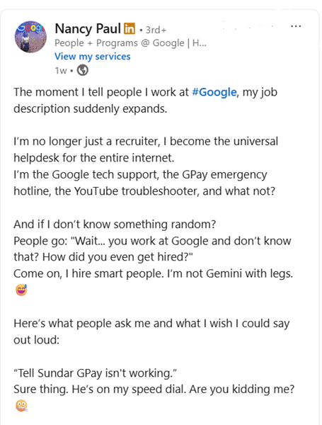 Bengaluru-Based Google HR’s Funny Post Reacting to Bizarre Workplace Questions